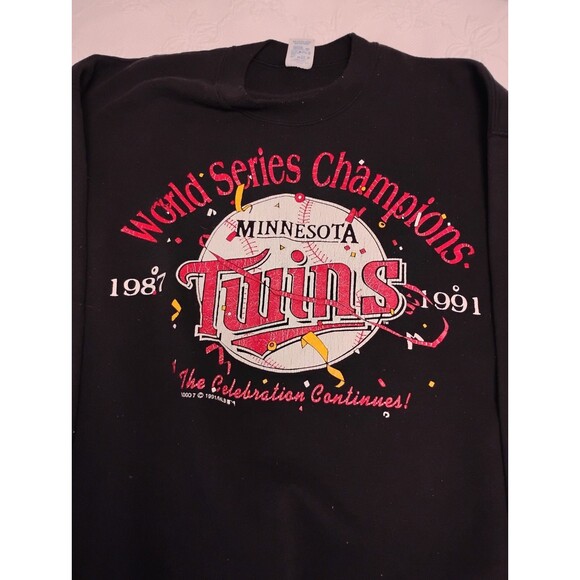 VTG MLB 1991 Minnesota Twins World Series Champions Sweatshirt Men’s XXL Black - Picture 2 of 4
